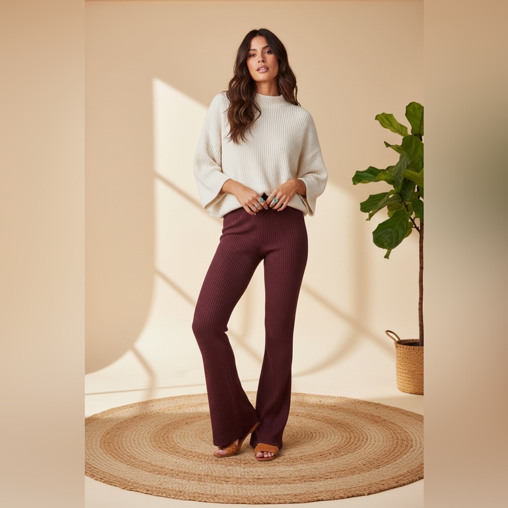 LuLaRoe • Kylie Corduroy Pull On Flare Pants • Burgundy